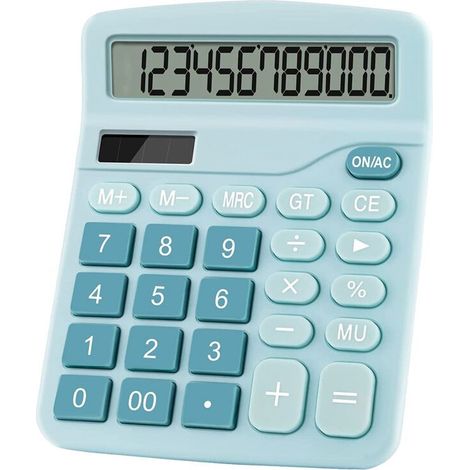 Calculatrice électronique 12 chiffres, calculatrice solaire, calculatrice à double alimentation, calculatrice de bureau basique pour la bureautique et la finance - bleue (1/5)