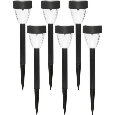 Lot de 6 Bornes Solaires Noires Effilées LED, 5 Lumens, Éclairage de Jardin Extérieur, Piquet Autonome, Durable et Étanche (1/5)