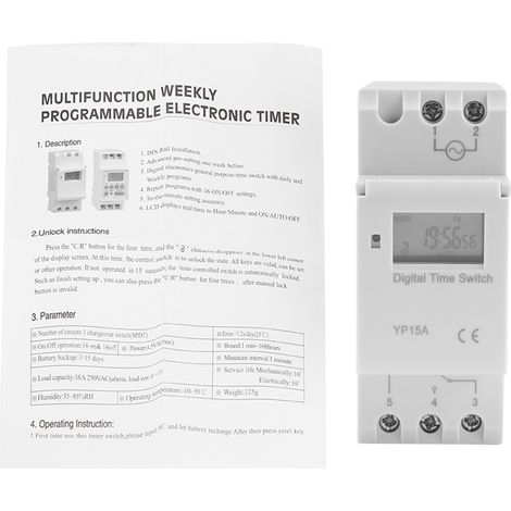 Interruttore programmabile per guida DIN da 16 A con relè temporizzato programmabile e display LCD digitale (DC 12 V).