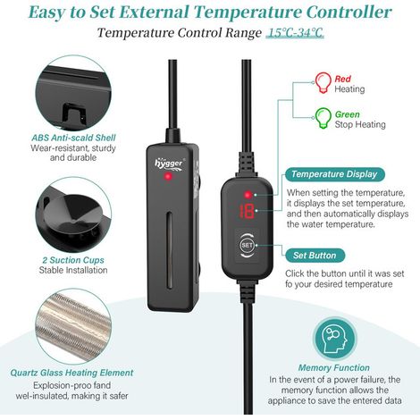 Chauffage pour Aquarium Nano avec Thermostat Externe Régulateur de Température Numérique pour Petit Réservoir de Poissons et Tortues