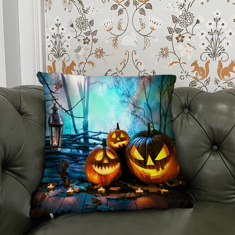 4 Sets Halloween-Kürbis-Spukhaus-Sofakissen, superweiche Leinenkissen mit Digitaldruck (45x45 cm) (1/4)