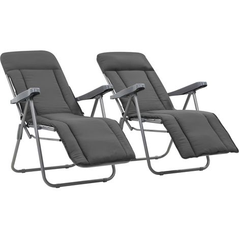 Chaises pliables de jardin-Chaise de terrasse-Chaise d'extérieur avec coussins lot de 2 Gris (1/5)