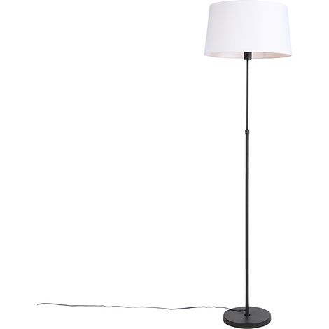 Schwarze Stehlampe mit weißem Leinenschirm 45 cm verstellbar - Parte