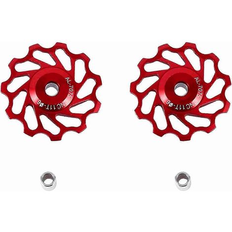 galets de dérailleur arrière en alliage CNC compatibles VTT et vélos de route (rouges, 11 dents) WHBYV (1/4)