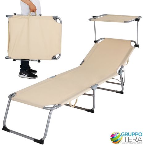Lettino Prendisole Tettuccio Parasole Sdraio Mare Beige 3 Posizioni Pieghevole (1/5)