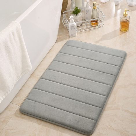 LAN Couverture matelassée grise 4060cm (base en polaire corail PVC 1,0cm) Tapis de sol matelassé en polaire corail, couleur unie, tapis de salle de bain, absorbant et antidérapant. (1/4)