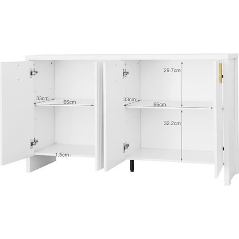 Buffet, rangement intégré, 140 x 38 x 80 cm, panneaux de particules, blanc (1/5)