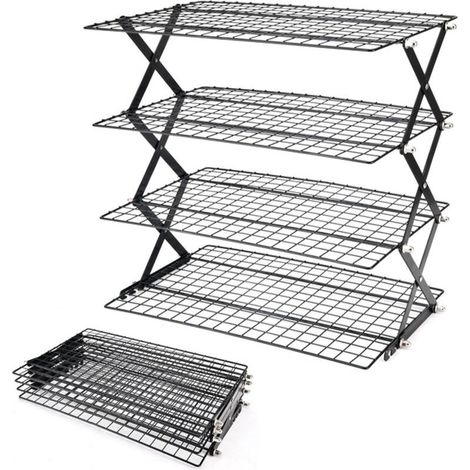 Égouttoir pliable à 4 niveaux, étagère en métal, ustensile de cuisine, noir (1/5)
