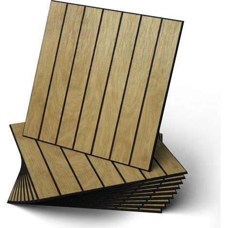 Panneaux Muraux Bois Autocollants 30×30cm, Panneaux Décoratifs PVC Insonorisés, Panneaux Muraux Auto-adhésifs Faciles à Poser pour Salon, Chambre, Cuisine, Lot de 10, Chêne Clair (1/5)