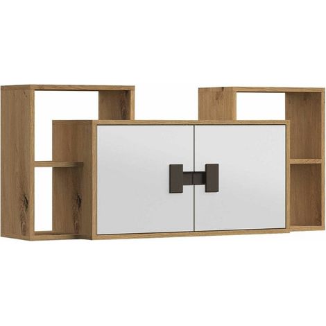 Armario de pared Florevi 107, Blanco brillante + Roble Artisan, 53x120cm, Número de puertas: 232cm, Estanterías, Aglomerado laminado