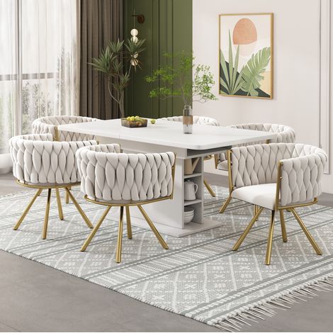 Set di 6 sedie da pranzo girevoli in velluto beige e oro HAVRYA (1/5)
