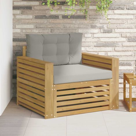 Canapé de Jardin 1 Place en Bois d'Acacia Massif avec Coussins Gris Clair et Marron - PANGIVO (1/5)