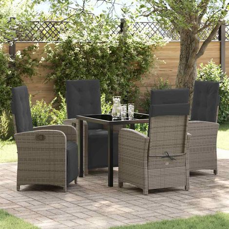 vidaXL Garten Essgruppe mit Kissen 5 pcs Grau Poly-Rattan (1/5)