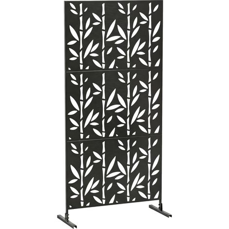 Paravent décoratif d'extérieur, treillis de jardin, 3 pièces, motif bambou, métal, 92 x 40 x 192 cm, noir (1/5)