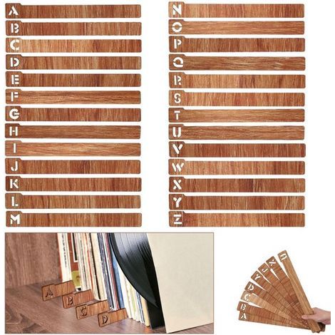 26 Vinyl-Schallplatten-Trennblätter – Länge: 35 cm – Holz-Organizer – Braun – Alphabetische Trennblätter (A–Z) – Hochwertiges Material (1/5)