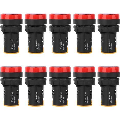 10 Stück LED-Berm-Anzeigeleuchten, feuerfestes PC-Gehäuse, 22 mm Durchmesser, 220 V, Rot AD16-22D/S (1/5)