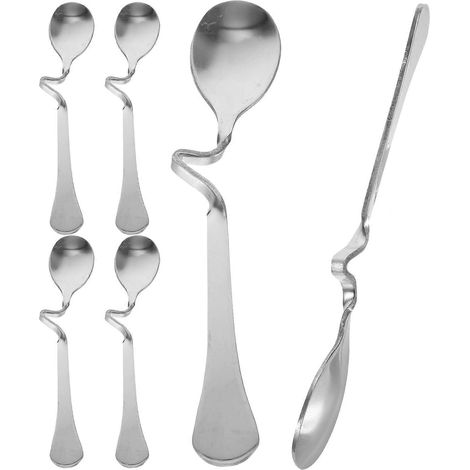 Lot de 6 cuillères à café incurvées en acier inoxydable pour mélanger le café. (1/5)