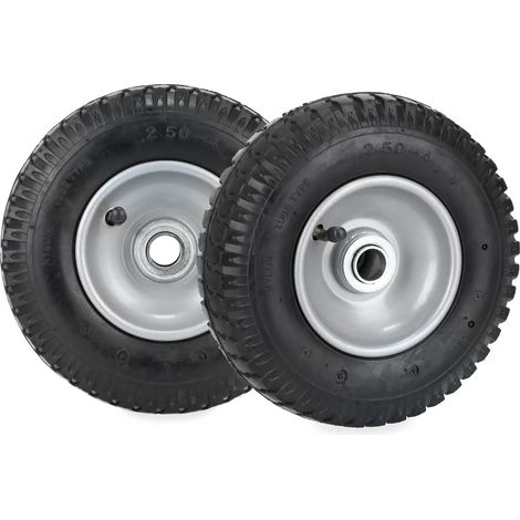 Roue de brouette, lot de 2, 2.50-4, pneu pneumatique, 2 PR, roue de secours jusqu'à 100 kg, pneu pneumatique, jante en acier, noir/argent (1/5)
