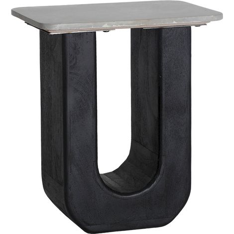 Table d'appoint contemporaine bois de manguier et marbre brun - Noir profond et marbre brun naturel (1/4)