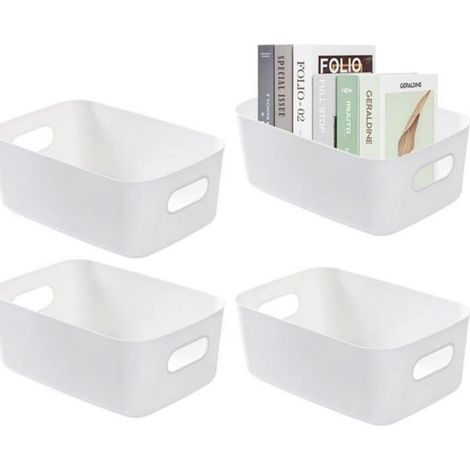 Boîte de rangement blanche, lot de 4 boîtes de rangement, boîte de rangement en plastique, panier en plastique-pour cuisine,armoire (1/5)