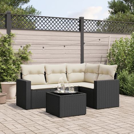 vidaXL Set de muebles de jardín 5 pzas y cojines ratán sintético negro (1/5)