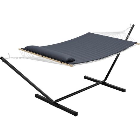 Hamac sur pied 2 personnes toile matelassée anthracite 365x140 cm (1/5)