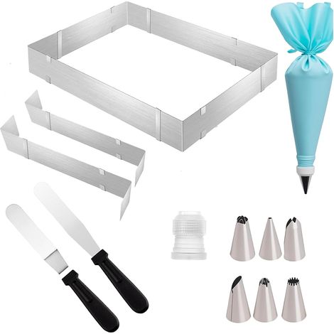 Cercle Pâtisserie Rectangulaire Ajustable en Acier Inoxydable avec Séparateurs – Moule à Gâteau Flexible (27-52cm) – Kit Pâtisserie pour Layer Cake, Mousse (1/5)
