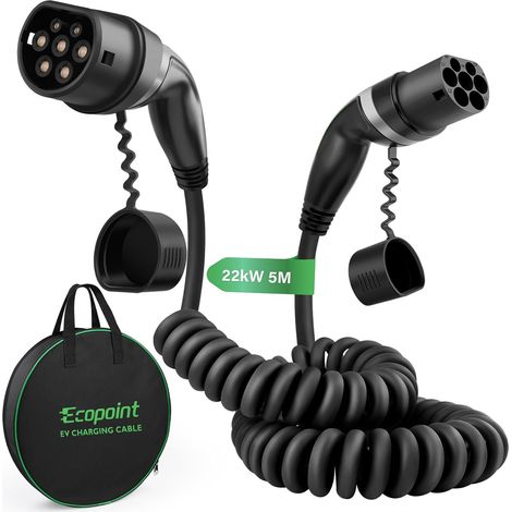 Câble de Charge de Type 2 pour véhicules électriques, 22 KW, Portable, 32 A, câble de Charge Mennekes Mode 3 pour EV et PHEV (câble spiralé de 5 m) (1/5)
