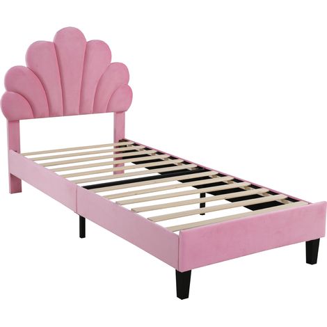 Letto Singolo 90×200 cm, 1 Posto con Testiera a Fiore, senza Materasso, Imbottito, Rosa (1/5)