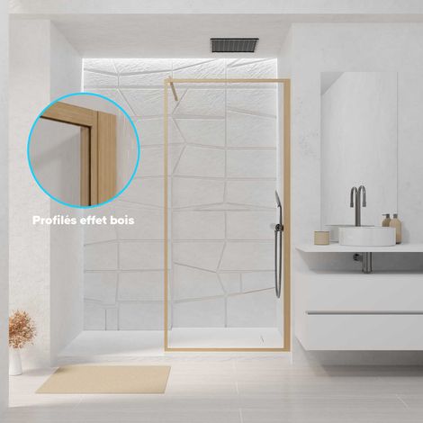 Parete Doccia 90x200 cm - Telaio e Barra in Alluminio Decor Legno - WOODEN CONTOURING (1/5)