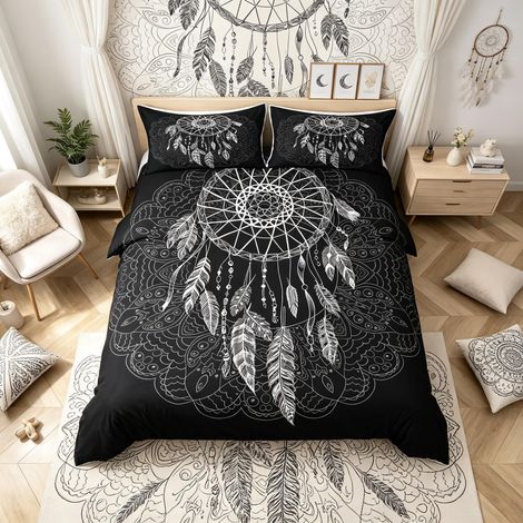 Housse de couette 260 x 220 cm Enfants Bohême Housse de couette pour garçons filles Noir Blanc Housse de couette respirante 3 pièces Fermeture éclair (1/5)