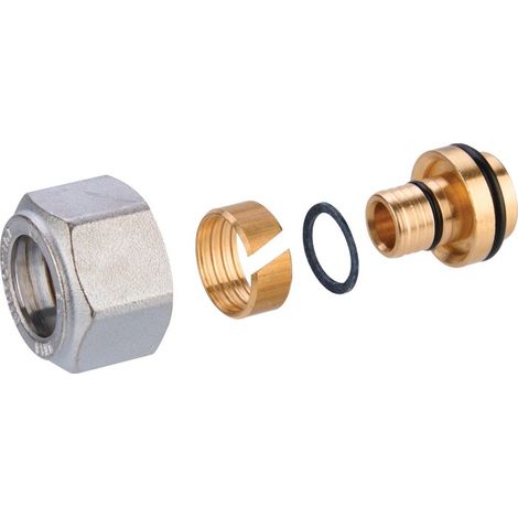 Giacomini – Raccord multicouche à compression Ø 16 x 2 – Anneau de séparation PTFE noir – Température max 110°C – Pression max 10 bar