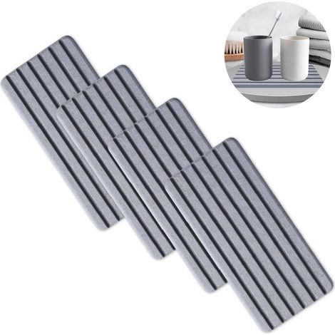 Lot de 4 Plateau en Pierre Absorbant l'eau pour Évier, Tapis Evier Cuisine Anti-éclaboussures en Diatomite, Porte Savon Diatomite, Dessous de Verre pour Salle de Bain Cuisine Tasses (Gris) (1/5)