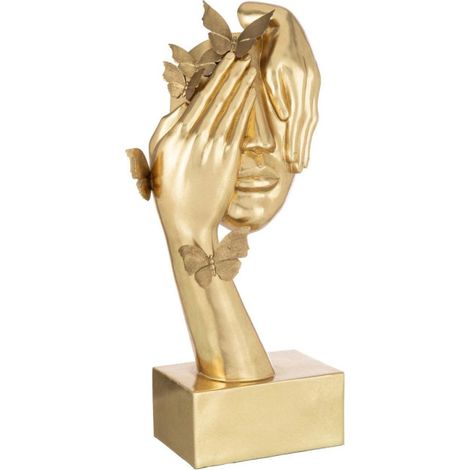 Statuette Déco Visage "Papillons" 54cm Or