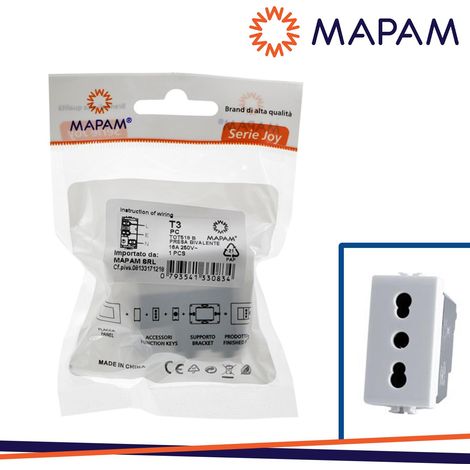 PRESA BIVALENTE (16A-250V) T3-JOY 518B BIANCO IN BLISTER