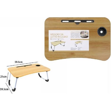 TrAdE Shop Traesio - Vassoio Da Letto Scrivania Pieghevole Tavolino Pc Slot Tablet Tazza Legno 71367 -
