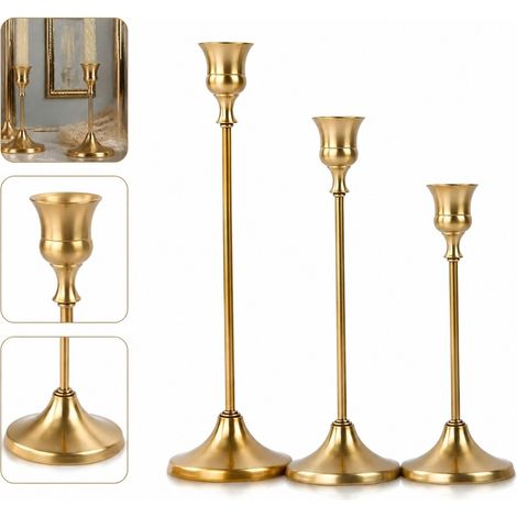 Lot de 3 Bougeoirs Vintage en Metal Fer Couleur Antique, Forme Conique, pour Bougies Chauffe-Plat, Mariage et Table de Noel (1/5)