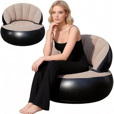 Divano gonfiabile 2 in 1 con cuscino d'aria, superficie floccata, impermeabile, portatile con pompa ad aria, grigio. (1/5)