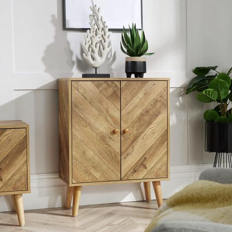 Sideboard 2 Doors Natural Storage Cupboard Cabinet Home Living Room Furniture (1/5)