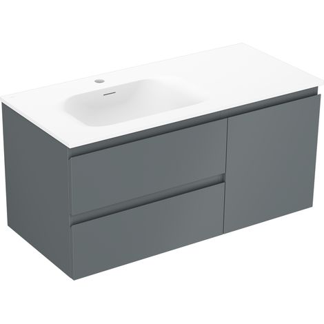 Mexen Orio Badezimmerschrank 100 cm mit Waschbecken Vela links, 2S, 1D, grafit matt/weiß matt - 91A13-10047-3-BBFFF66-W23L01