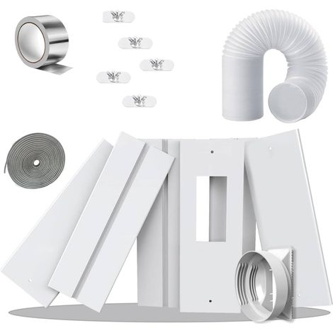 Joint kit fenetre pour climatiseur mobile 240cm-6 Panneaux Coul.Réglables, Raccord Universel13/15cm + Tuyau Φ13cm, Iso. & Évac., filtre écran, Porte/Fen Coul., Inst. Sans Outil