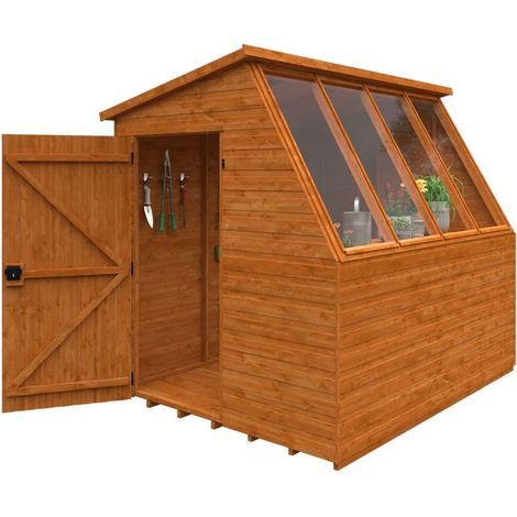 8x6 Jewel Potting Shed 12mm Shed - L235 x W175 x H217 cm - Solid Wood/Softwood/Pine - Burnt Orange