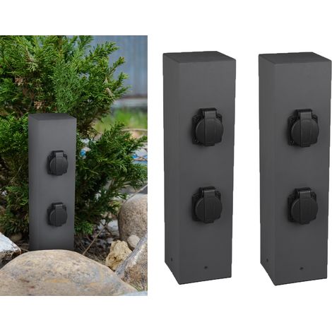 Außensteckdose 2er Set Steckdosensäule in Anthrazit 4 fach Gartensteckdose IP44 (1/5)