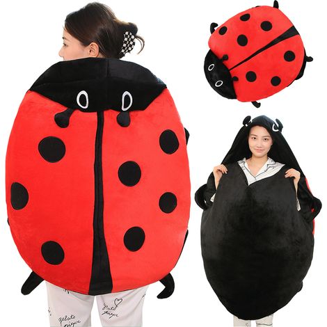 Tragbares Marienkäferkissen, niedlich und warm, mit abnehmbarem Plüschbezug und extra groß (100 cm). Riesiges, tragbares Marienkäferkissen für Kinder und Erwachsene, ideal zum Stressabbau. (1/5)