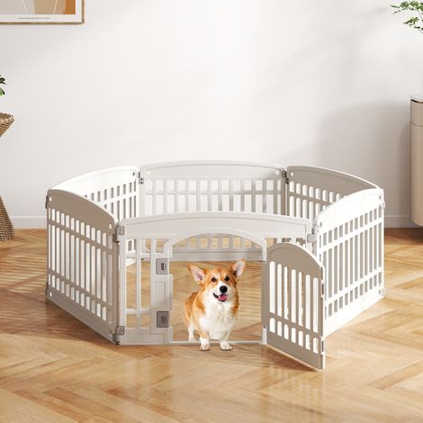 Barrière Pliable à 6 Panneaux pour Chiens Moyens & Petits Enclos d'Exercice Portable avec Porte à Verrouillage Sécurisé Blanc (1/3)