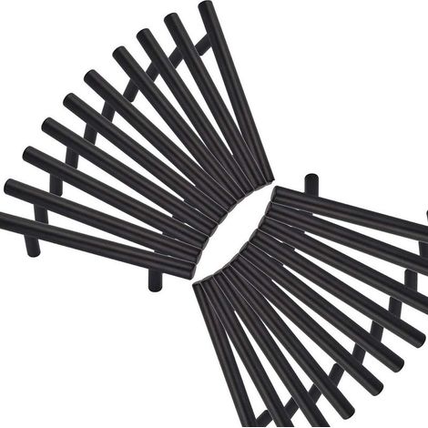 20 Poignées Meuble Cuisine – Acier Inoxydable, Noir – Entraxe 128 mm – avec Vis (1/5)