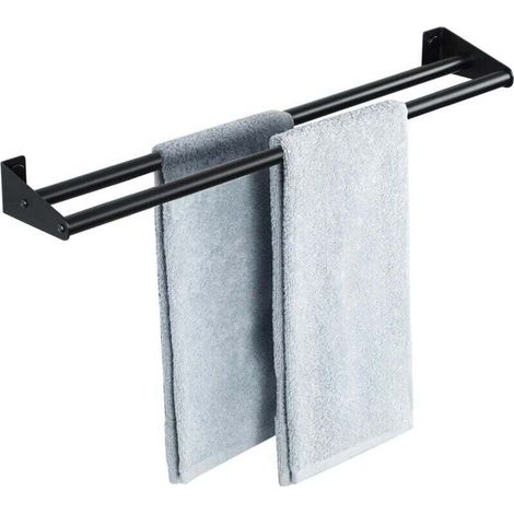 Towel rail for bathroom, wall-mounted towel rail with double bar, stainless steel towel rail, black towel rail for kitchen, bedroom MUMU (1/3)