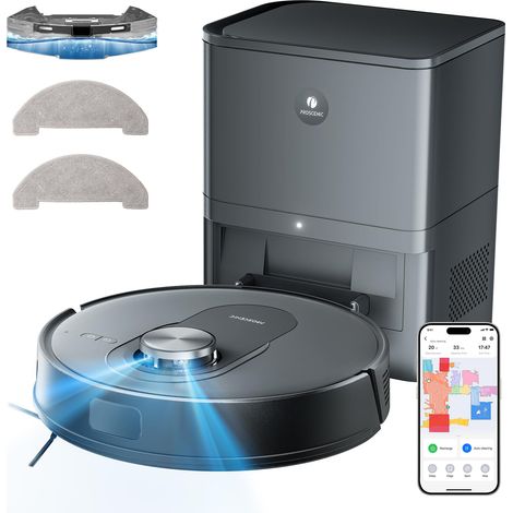 Aspirateur Robot Laveur avec Station 6000Pa,Q8 MAX Robot Aspirateur Navigation Lidar avec Multi-étage Cartographie,Connecté App,200 mins Pour Poils Animaux Tapis Sols Durs (1/5)