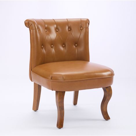 Fauteuil lounge en cuir pleine fleur marron clair avec pieds en bois de caoutchouc massif (1/5)
