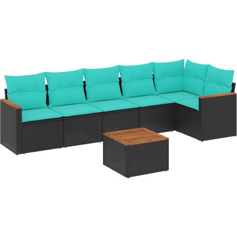Maison Exclusive - 7-teiliges Gartensofa-Set mit Kissen, schwarze